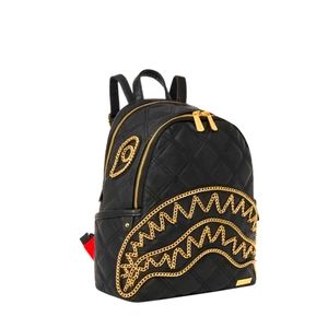 Sprayground Noir Quilt Gold Chain Shark Savage Backpack - LIMITED EDITION